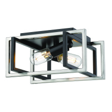 Golden 6070-FM BLK-PW - Golden Lighting Tribeca 2-light Flush Mount in Matte Black and Pewter Accents